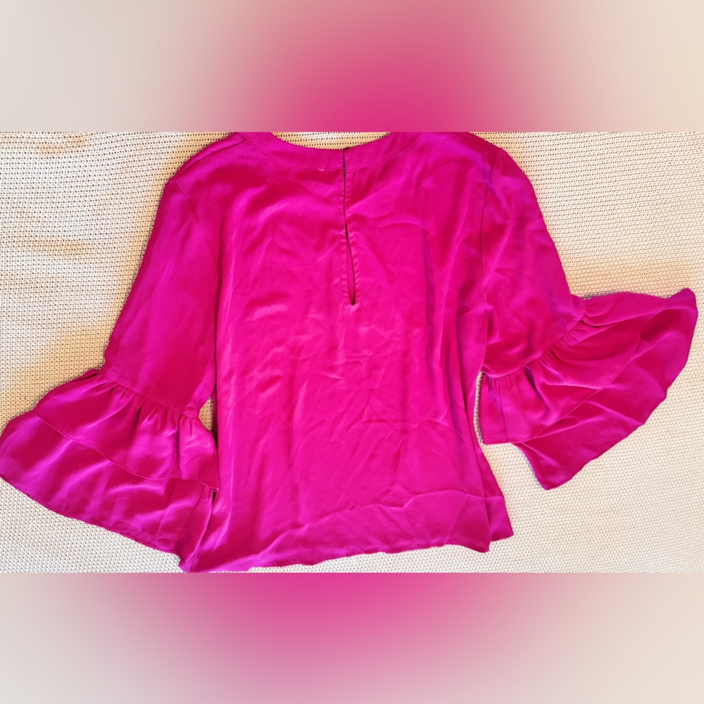 VIOLET + CLAIRE Hot Pink Ruffle Sleeve Blouse Fuchsia Top - Picture 8 of 12